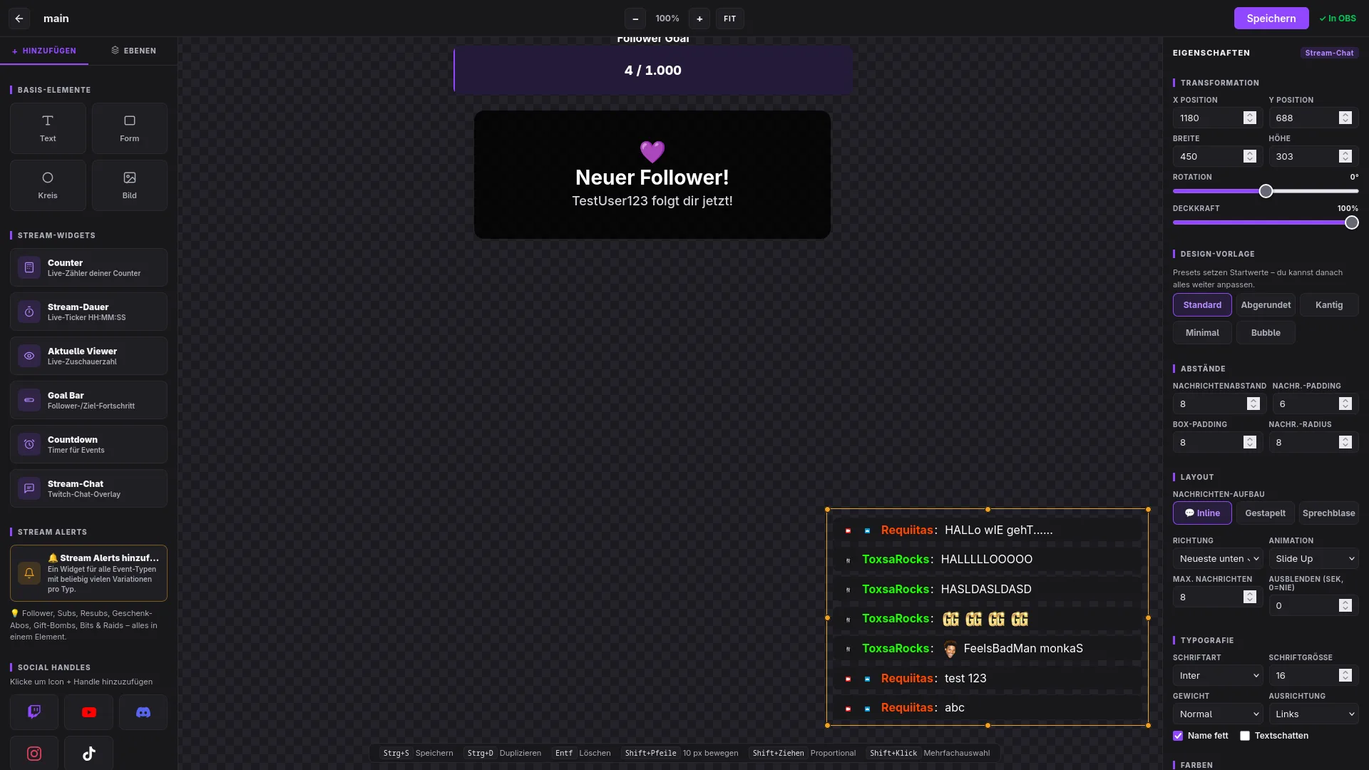 Stream-Editor: Overlays per Drag & Drop bauen - mit Alerts, Chat-Widget und Goal-Bar